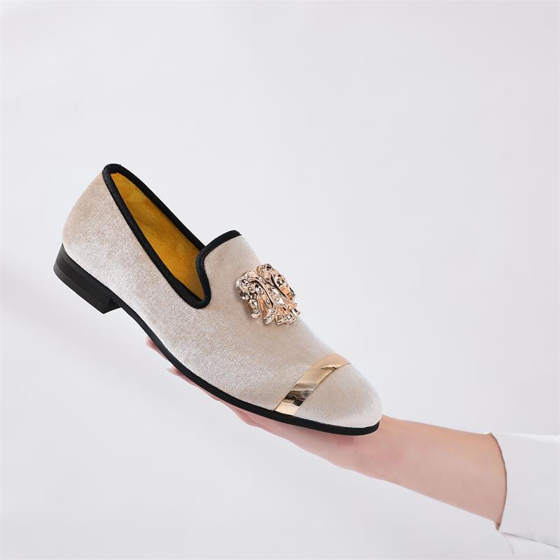 Men'S Formal Dinner Wear - Mocassins en velours beige pour hommes,
