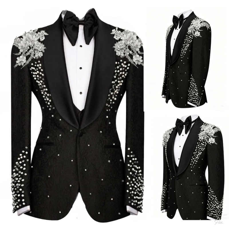 Men'S Formal Dinner Wear - Costume homme scintillant à cristaux, revers