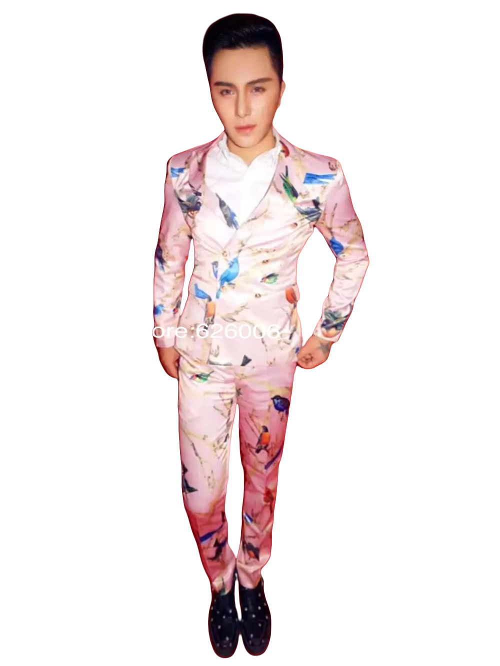 Men Formal Party Wear Dress - Costumes imprimés d'oiseaux roses pour hommes,