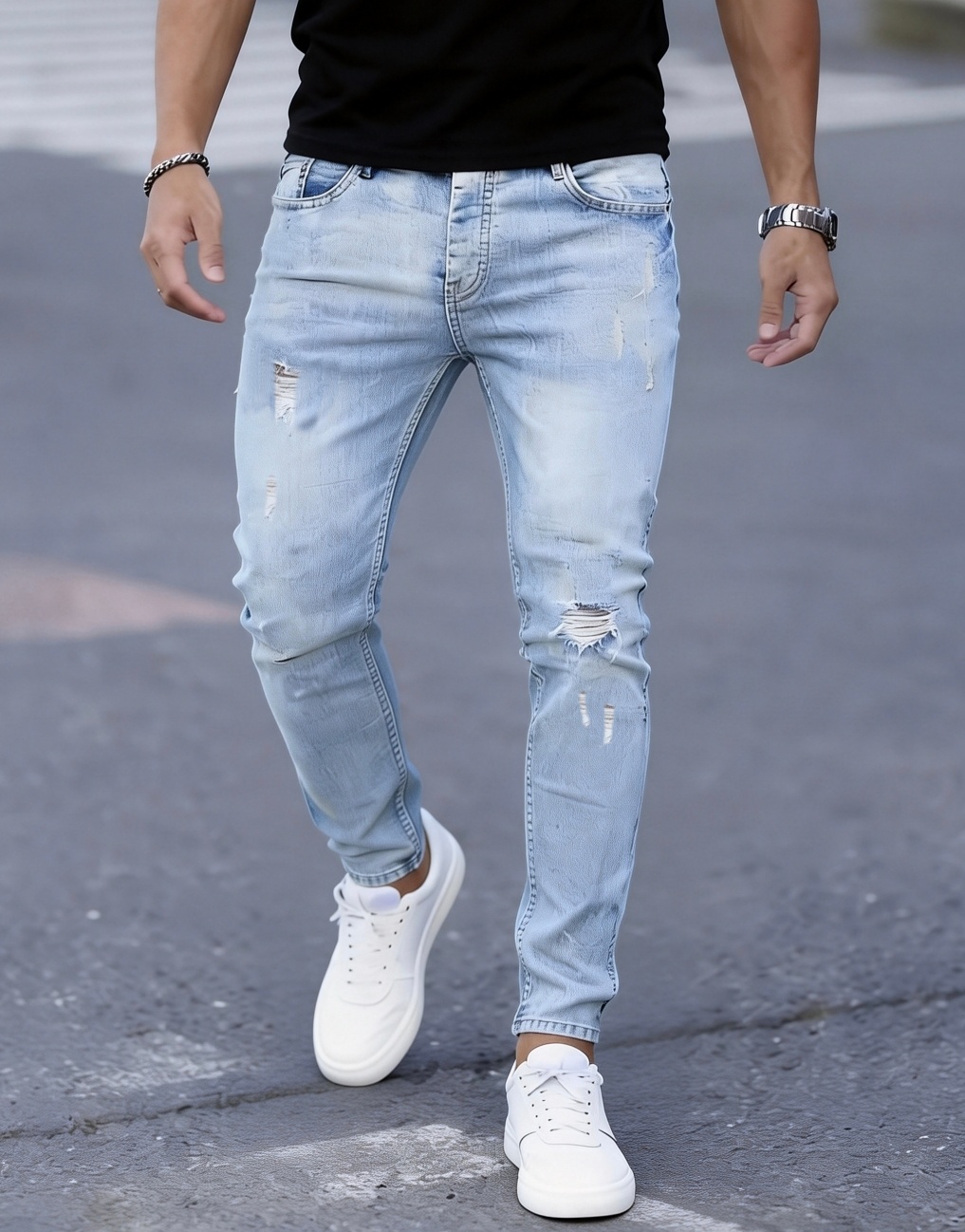 Men Formal Wear With Jeans - Jean slim extensible déchiré pour homme