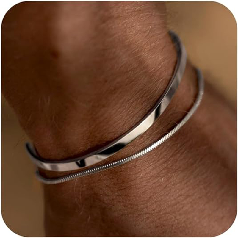 Cufflinks Silver Set - Bracelets empilables pour hommes, ensembles de