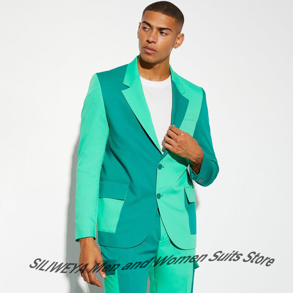 Men Formal Party Wear Dress - Ensemble Blazer et pantalon Turquoise bicolore