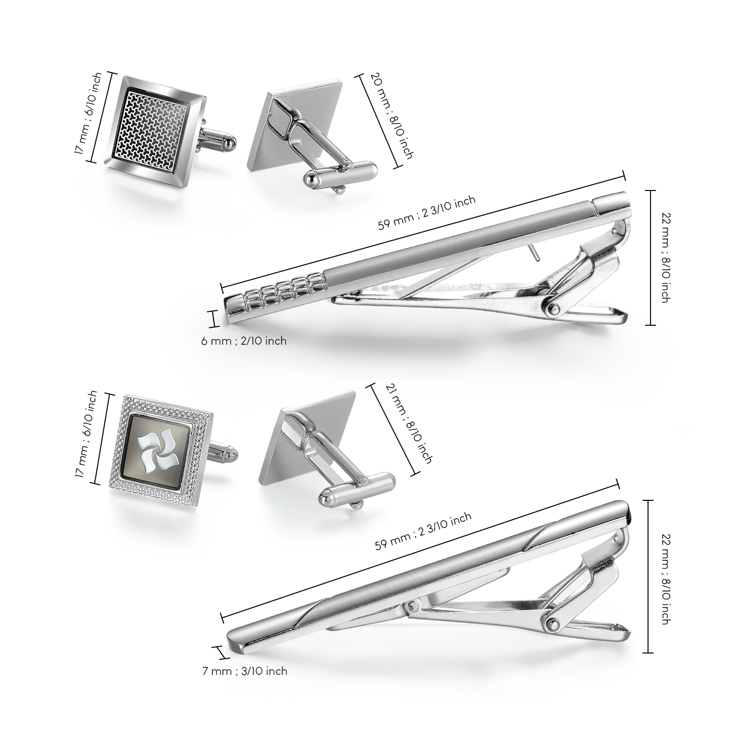 Ensemble Pince à Cravate et Bo - Cufflinks Silver Set avis et prix