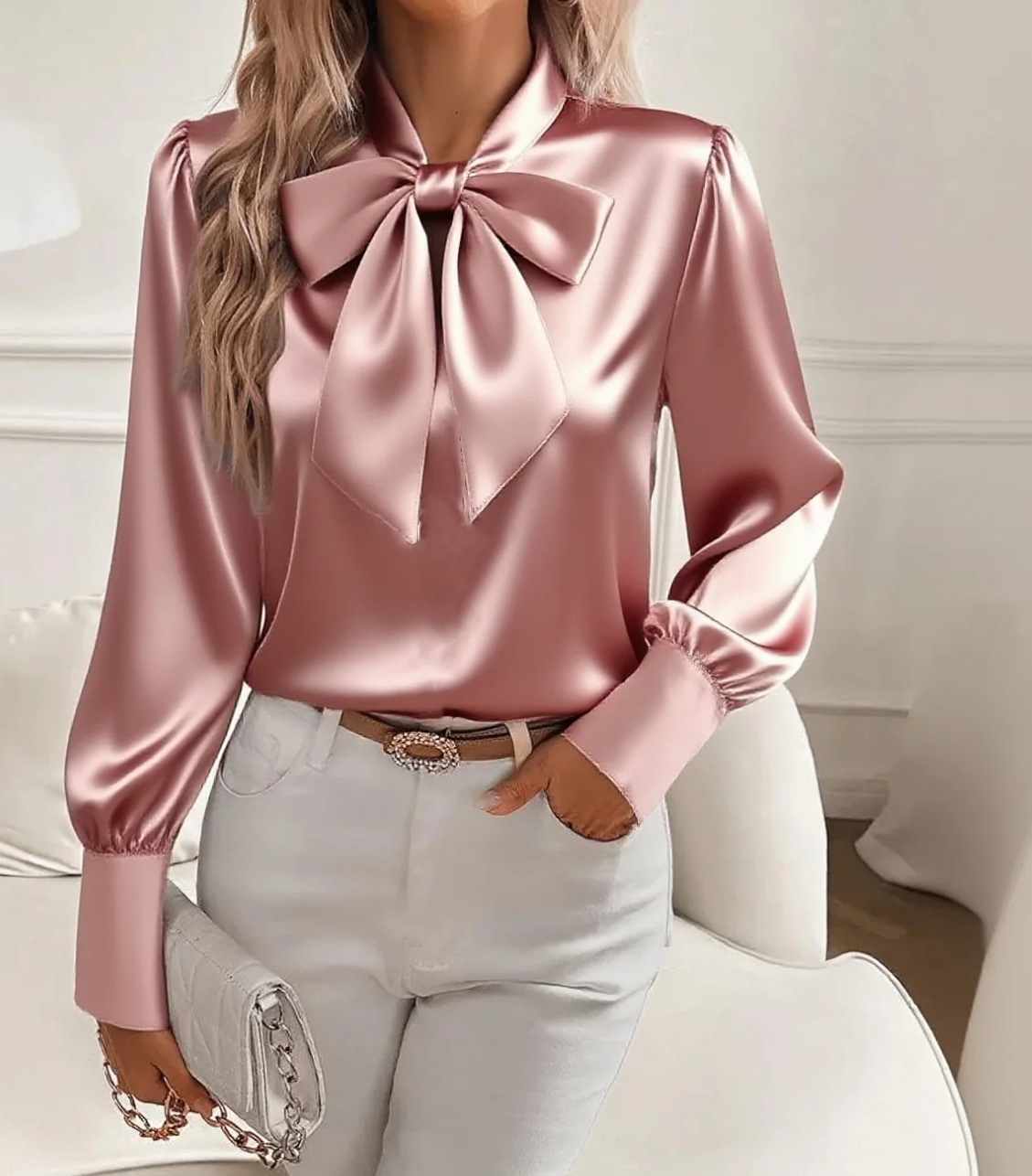 Chemisier en satin à col nœud  - Satin Bow Tie avis et prix