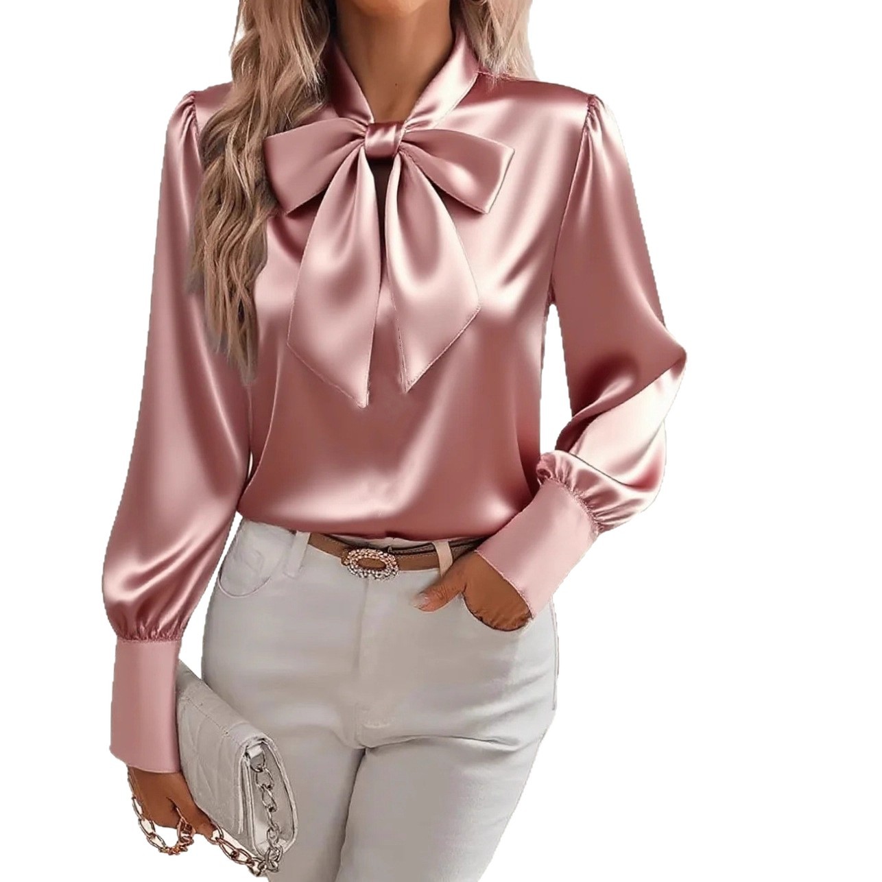 Chemise élégante en satin à ma - Satin Bow Tie avis et prix